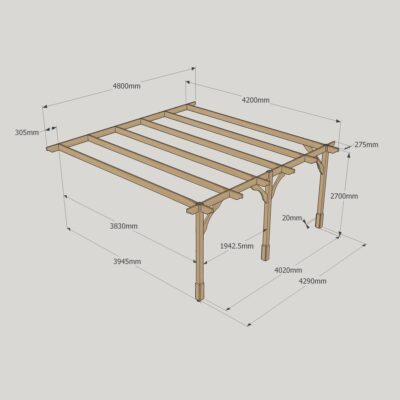 Wall Mounted Premium Pergola - 4200mm x 4800mm - 3 Post