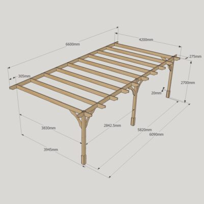 Wall Mounted Premium Pergola - 4200mm x 6600mm - 3 Post