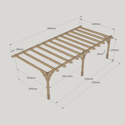 Wall Mounted Premium Pergola - 4200mm x 7800mm - 3 Post