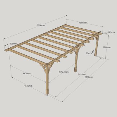 Wall Mounted Premium Pergola - 4800mm x 6600mm - 3 Post