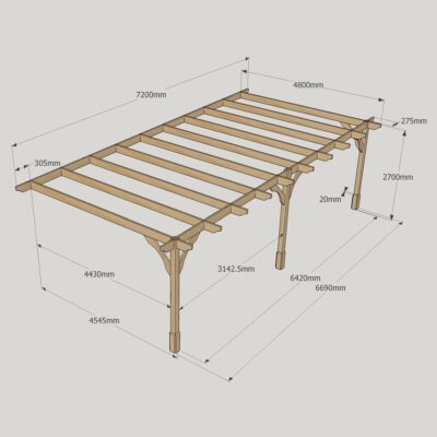 Wall Mounted Premium Pergola - 4800mm x 7200mm - 3 Post