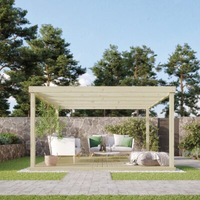 Box Pergola and Decking Kit - Light Green - Side View