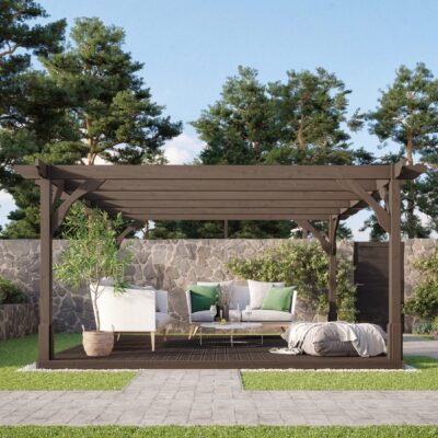 Premium Pergola with Decking - Rustic Brown - Side View