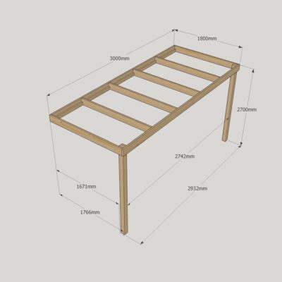 Wall Mounted Box Pergola - 1800mm x 3000mm - 2 Post