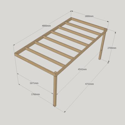 Wall Mounted Box Pergola - 1800mm x 4800mm - 2 Post