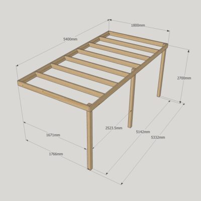 Wall Mounted Box Pergola - 1800mm x 5400mm - 3 Post