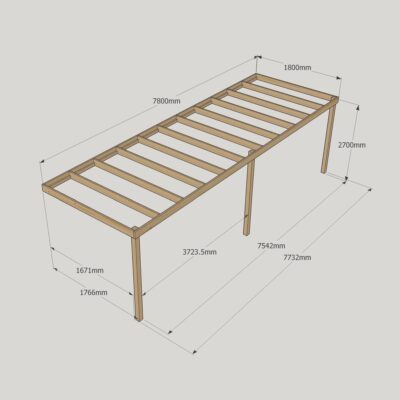 Wall Mounted Box Pergola - 1800mm x 7800mm - 3 Post