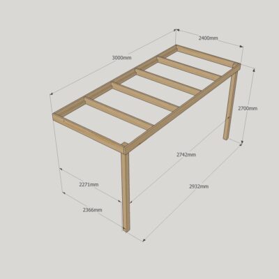 Wall Mounted Box Pergola - 2400mm x 3000mm - 2 Post