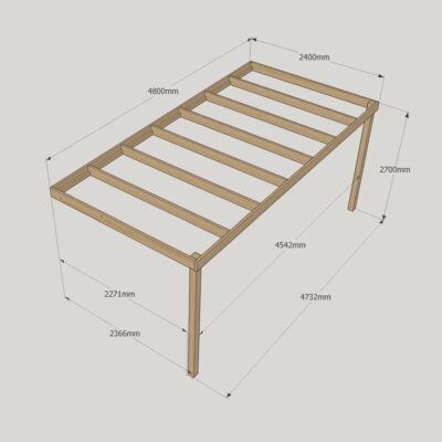 Wall Mounted Box Pergola - 2400mm x 4800mm - 2 Post