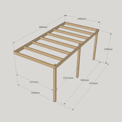 Wall Mounted Box Pergola - 2400mm x 4800mm - 3 Post