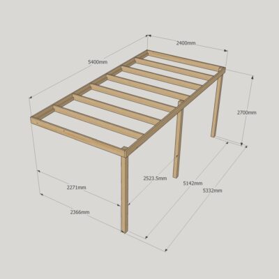 Wall Mounted Box Pergola - 2400mm x 5400mm - 3 Post