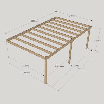 Wall Mounted Box Pergola - 2400mm x 6000mm - 3 Post