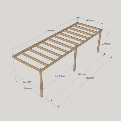 Wall Mounted Box Pergola - 2400mm x 7200mm - 3 Post