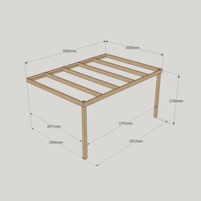 Wall Mounted Box Pergola - 3000mm x 3000mm - 2 Post