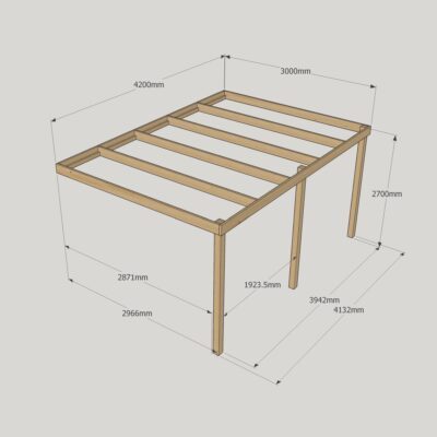 Wall Mounted Box Pergola - 3000mm x 4200mm - 3 Post