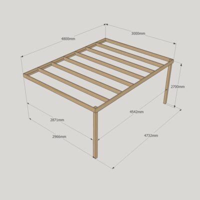 Wall Mounted Box Pergola - 3000mm x 4800mm - 2 Post