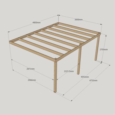 Wall Mounted Box Pergola - 3000mm x 4800mm - 3 Post