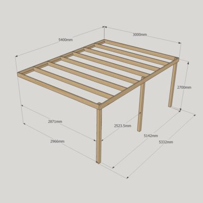 Wall Mounted Box Pergola - 3000mm x 5400mm - 3 Post