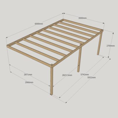 Wall Mounted Box Pergola - 3000mm x 6000mm - 3 Post