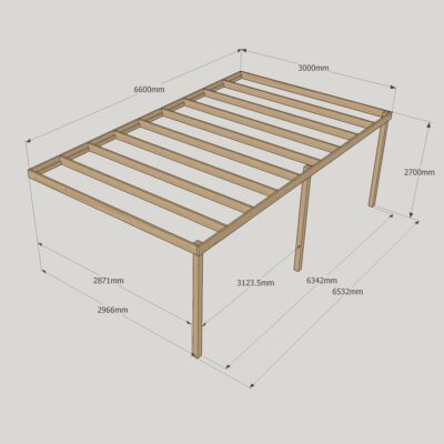 Wall Mounted Box Pergola - 3000mm x 6600mm - 3 Post