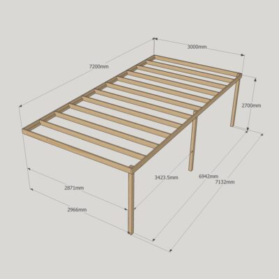 Wall Mounted Box Pergola - 3000mm x 7200mm - 3 Post