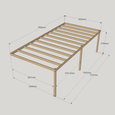 Wall Mounted Box Pergola - 3000mm x 7800mm - 3 Post