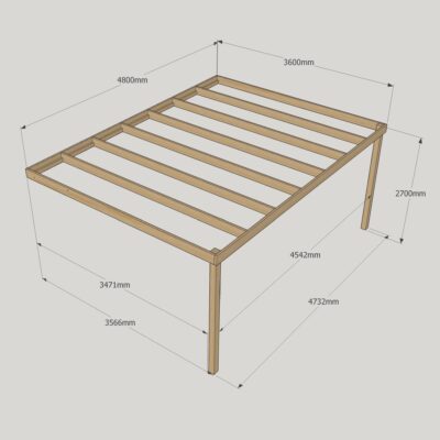 Wall Mounted Box Pergola - 3600mm x 4800mm - 2 Post