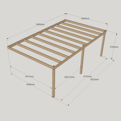 Wall Mounted Box Pergola - 3600mm x 6000mm - 3 Post