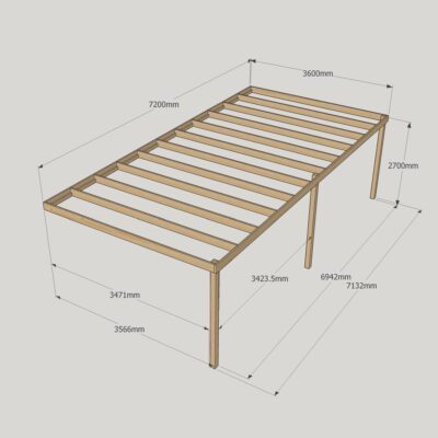 Wall Mounted Box Pergola - 3600mm x 7200mm - 3 Post