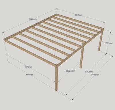 Wall Mounted Box Pergola - 4200mm x 6000mm - 3 Post