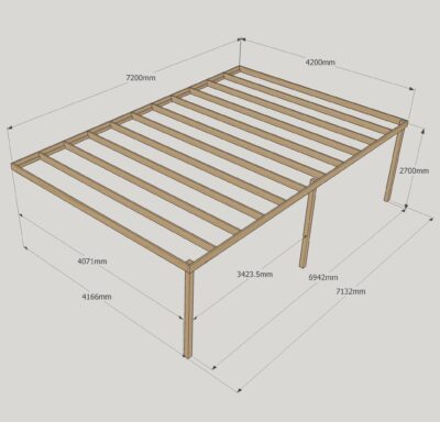 Wall Mounted Box Pergola - 4200mm x 7200mm - 3 Post