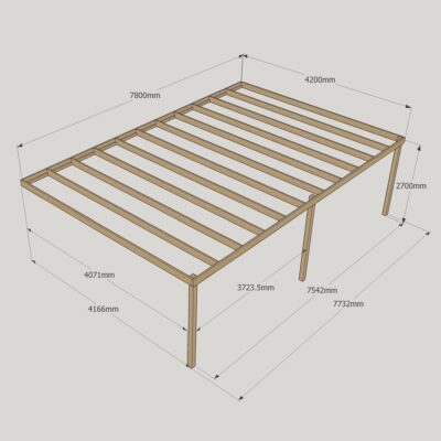 Wall Mounted Box Pergola - 4200mm x 7800mm - 3 Post