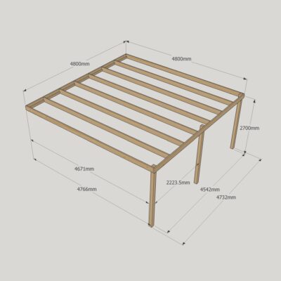 Wall Mounted Box Pergola - 4800mm x 4800mm - 3 Post