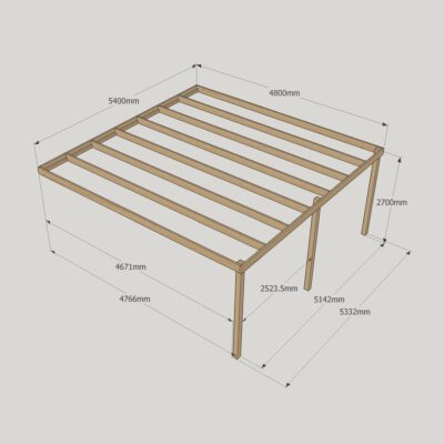 Wall Mounted Box Pergola - 4800mm x 5400mm - 3 Post