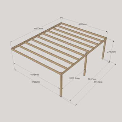 Wall Mounted Box Pergola - 4800mm x 6000mm - 3 Post