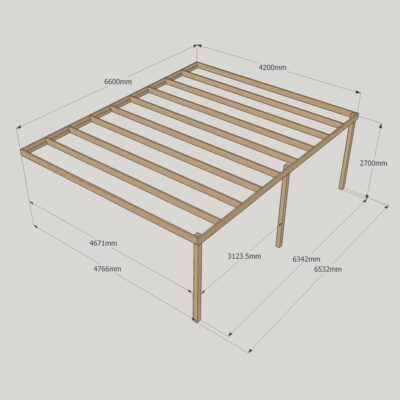 Wall Mounted Box Pergola - 4800mm x 6600mm - 3 Post