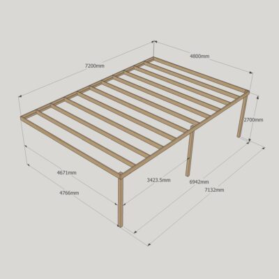 Wall Mounted Box Pergola - 4800mm x 7200mm - 3 Post