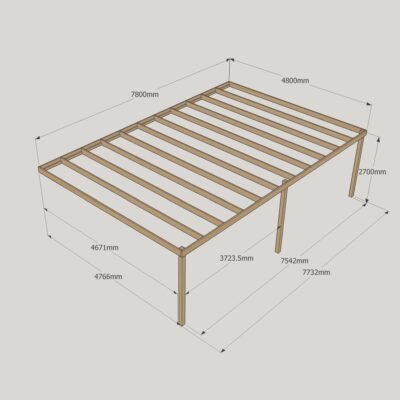 Wall Mounted Box Pergola - 4800mm x 7800mm - 3 Post