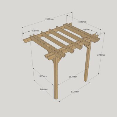 Wall Mounted Double Garden Pergola - 1800mm x 2400mm - 2 Post