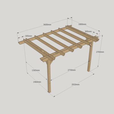 Wall Mounted Double Garden Pergola - 1800mm x 3600mm - 2 Post