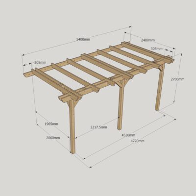 Wall Mounted Double Garden Pergola - 2400mm x 5400mm - 3 Post