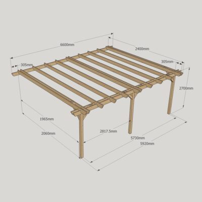 Wall Mounted Double Garden Pergola - 2400mm x 6600mm - 3 Post