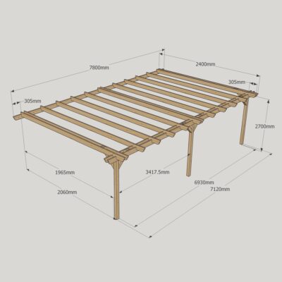 Wall Mounted Double Garden Pergola - 2400mm x 7800mm - 3 Post