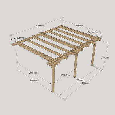 Wall Mounted Double Garden Pergola - 3000mm x 4200mm - 3 Post