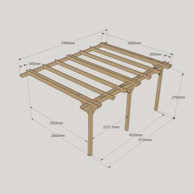 Wall Mounted Double Garden Pergola - 3000mm x 5400mm - 3 Post