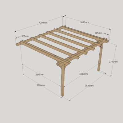 Wall Mounted Double Garden Pergola - 3600mm x 4200mm - 2 Post