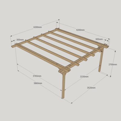 Wall Mounted Double Garden Pergola - 4200mm x 4200mm - 2 Post