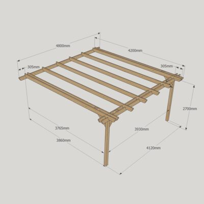 Wall Mounted Double Garden Pergola - 4200mm x 4800mm - 2 Post