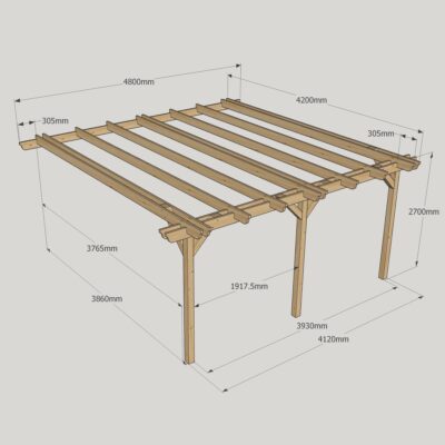 Wall Mounted Double Garden Pergola - 4200mm x 4800mm - 3 Post