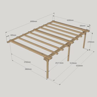 Wall Mounted Double Garden Pergola - 4200mm x 6000mm - 3 Post